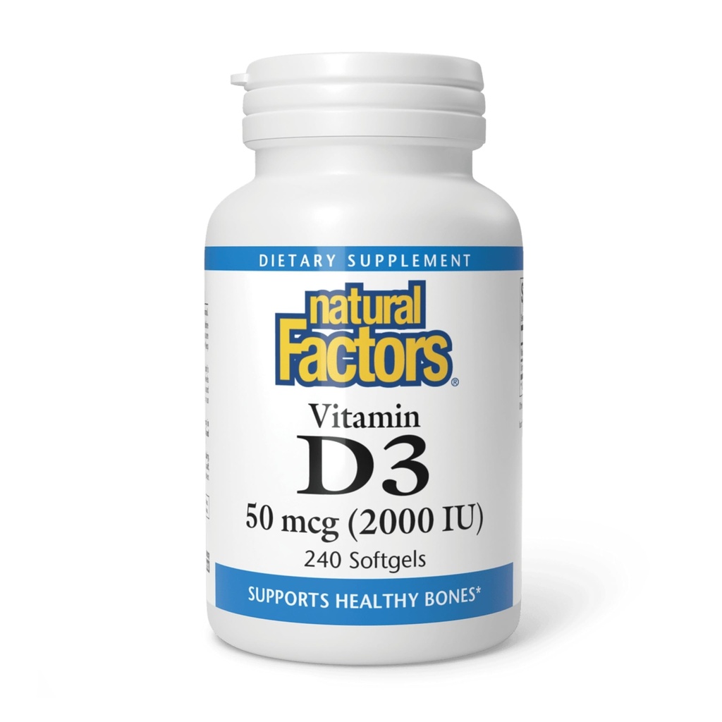 Dabas faktori - D3 vitamīns 2000 SV, atbalsta veselīgus kaulus, 240 soft gels