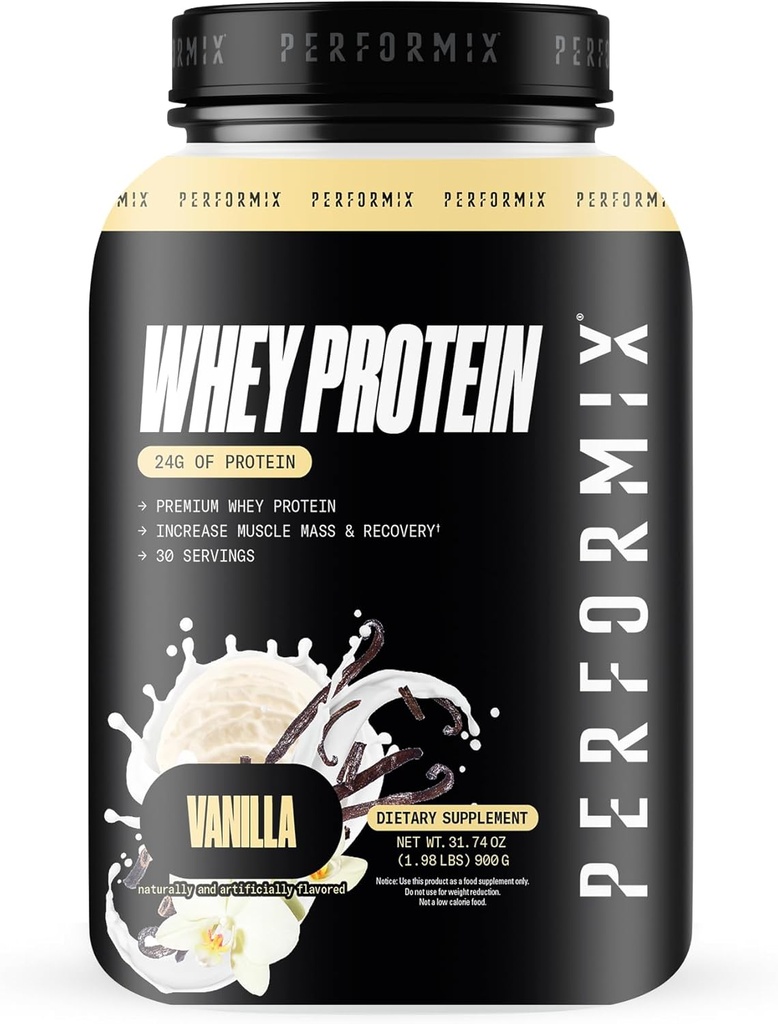 PERFORMIX - Sūkalu olbaltumvielu izolāts Blend - 24g olbaltumvielu - 5.4g BCAAs - 110 kalorijas - Muskuļu ēkas un post workout atgūšana - 100% Sūkalu olbaltumvielu pulveris - 1.98 LVS - 30 Servē - Vanilla
