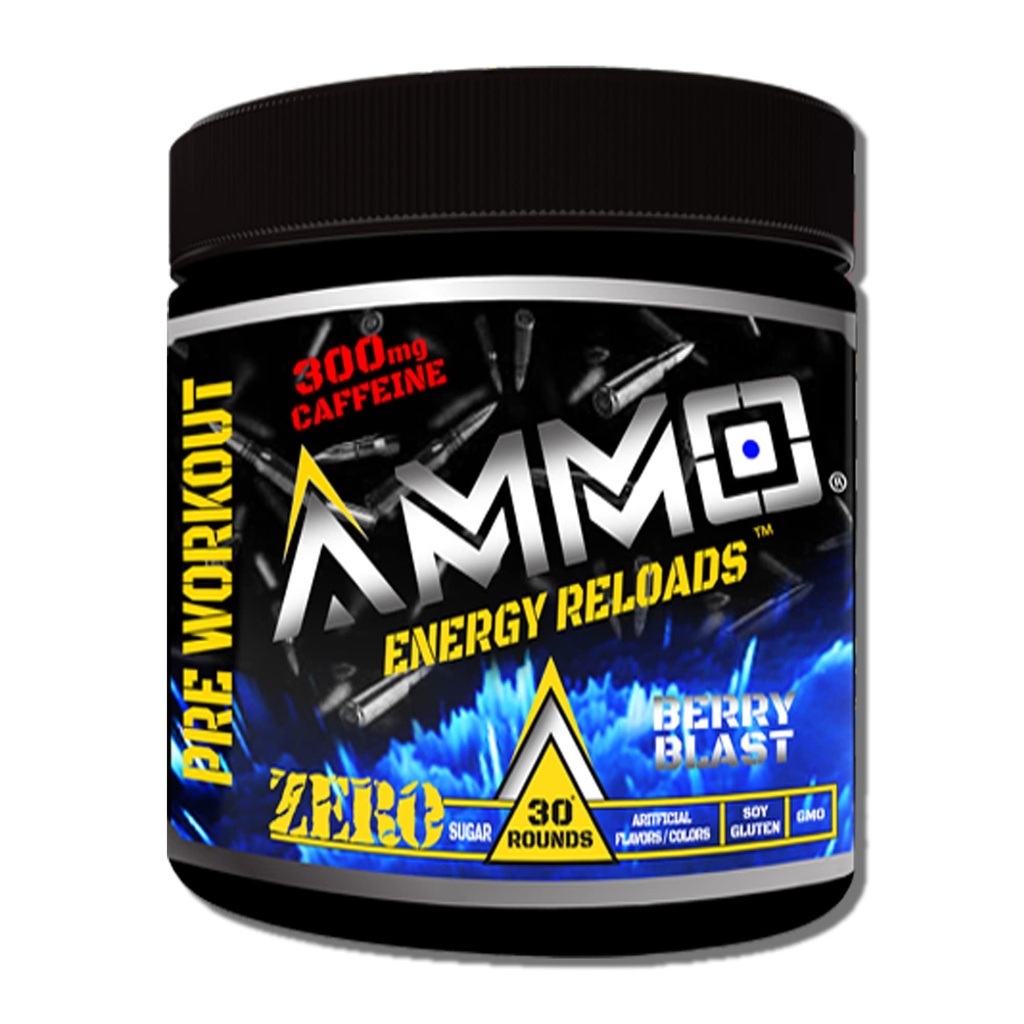 AMMO ® Enerģijas pārlādēšanaTM Pirms treniņa Pulveris - 300mg Kofeīns Zero Cukurs Vital Aminos un Elektrolīti Nav Mākslīgu Uzliesmojumu vai Krāsas (Berry Blast)