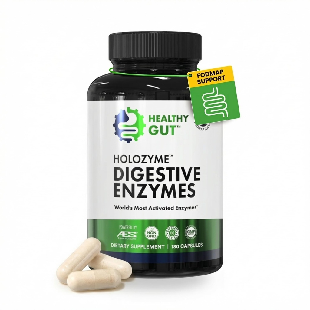 Veselīgi Gut HoloZyme Max Strength Gremošanas enzīmi; Inulināze, Amyloglucozidase & Invertāze FODMAP atbalstam; Proteāze, amilāze un laktāze uzpūšanās, gāzu un gremošanas traucējumi Reljefs; 90 Servējumi