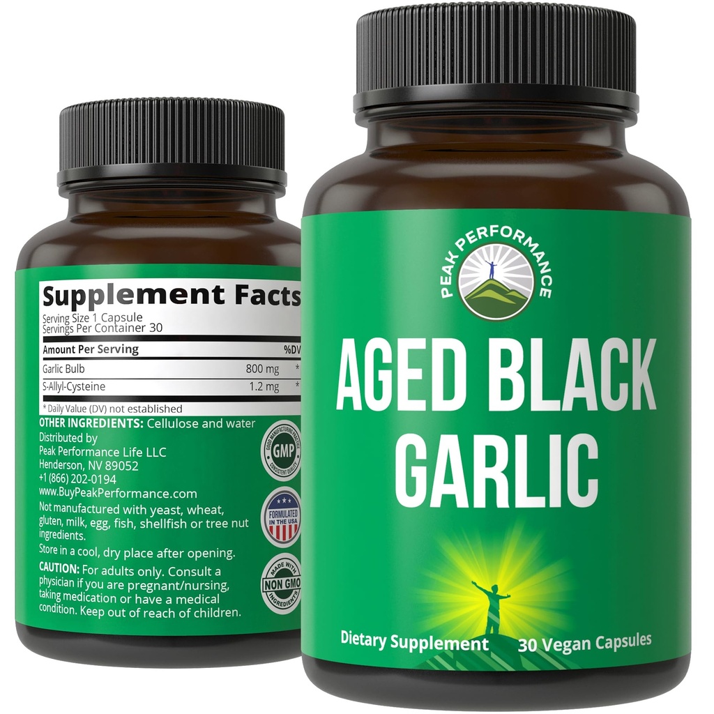 Maksimālā veiktspēja Novecotas melnās ķiploka kapsulas. Raw Vegan Pure Odorless Extract Papildierīces holesterīnam un Imūnsupportam. no Ķiploku sīpola ar S-alilcisteinu un antioksidantiem