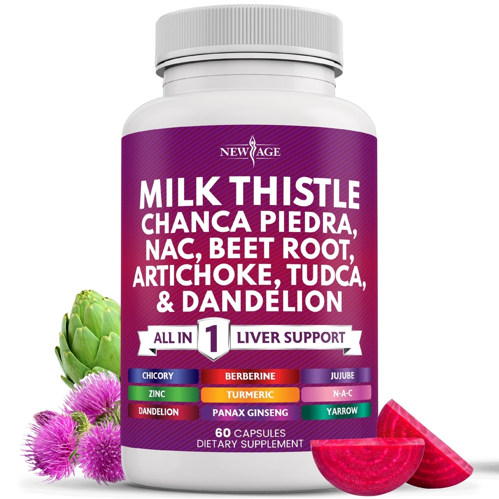 Jauns AGE Milk Thattle NAC Chanca Piedra Beet Saknes Artichoke Dandelion Saknes Astragalus - Plus TUDCA & Ginger - 60 grāfs
