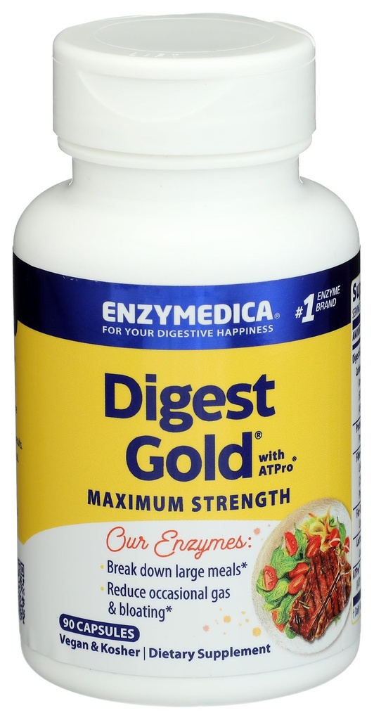 Fermentdika Digest Gold + ATPro, maksimālā stipruma Gremošanas enzīmi, palīdz Digest lielas ēdienreizes tūlītējai uzpūšanās atvieglošanai, 90 Skaits