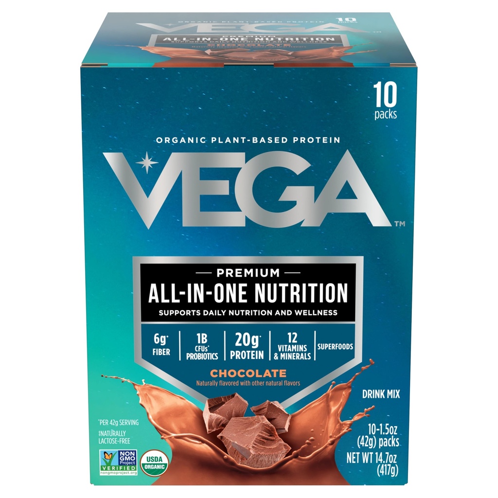 Vega Organic All-in-One Vegan Protein Pulveris, Šokolāde - Superfood Sastāvdaļas, Vitamīni Immunity Support, Keto Friendly, Pea Protein sievietēm un vīriešiem, 14.7 oz (iepakojums May Vary)