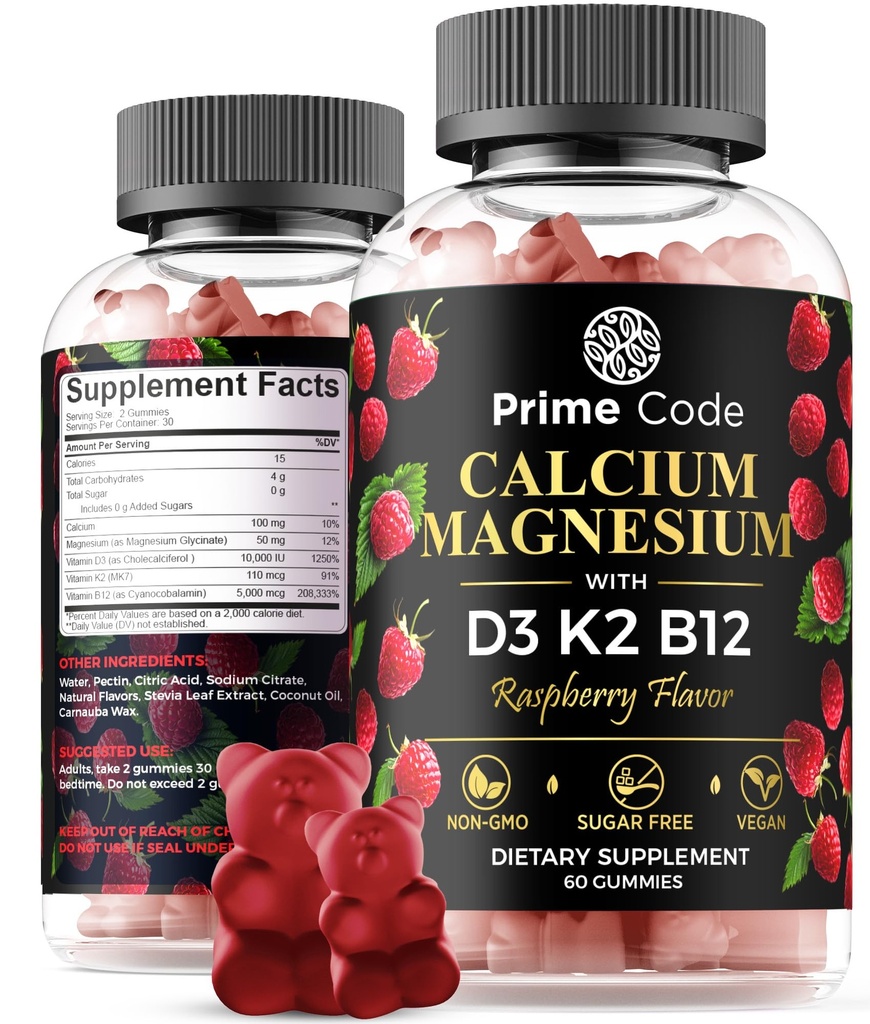 [ 5 no 1] Kalcija Gumijas sievietēm un vīriešiem ar magniju vitamīns B12 vitamīns K2 un vitamīns D3 • Kalcija papildinājums pieaugušajiem 100 mg, magnija papildinājums pieaugušajiem 50 mg • Vegāns 