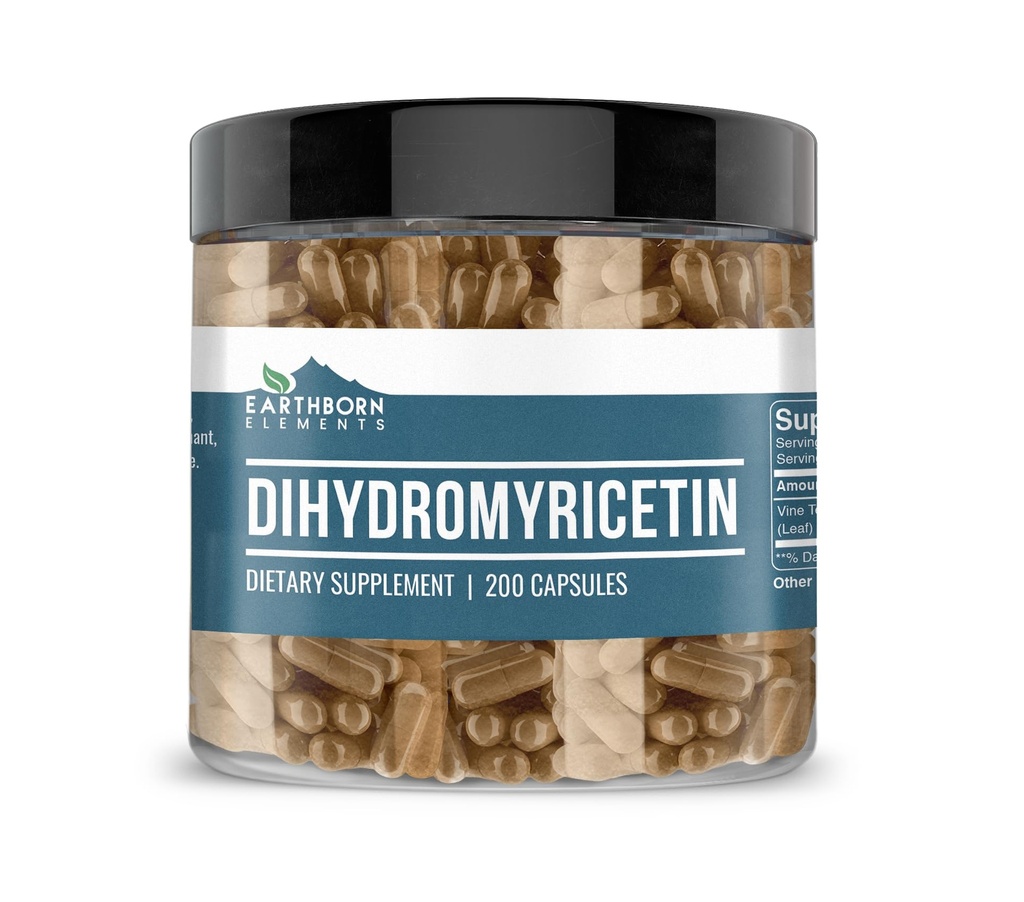 Earthborn Elements DHM Dihidromiricetīns 200 kapsulas, tīras un neatšķaidītas, bez piedevām