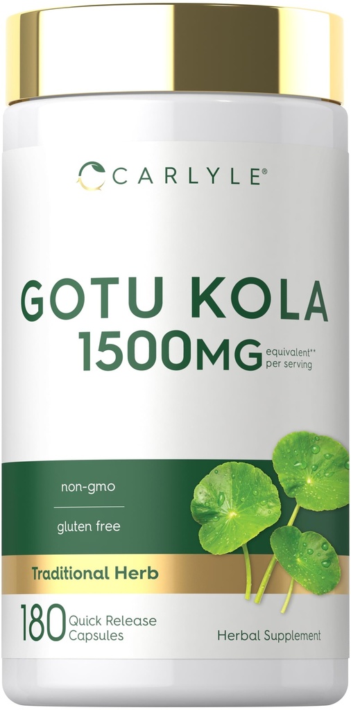 Carlyle Gotu Kola Capsules 1500mg  - 180 Skaits -- Non-GMO, bez lipekļa -- Tradicionālais Ārstniecības augu ekstrakts
