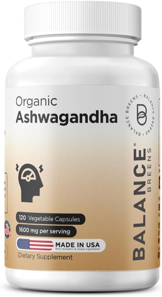 Sertificēts Organic Ashwagandha 1600mg, 120 Veg Kapsulas - Atbalsta Miega & Līdzsvarotās Enerģijas Līmeņi (120 Skaits (Iepakojums no 1))