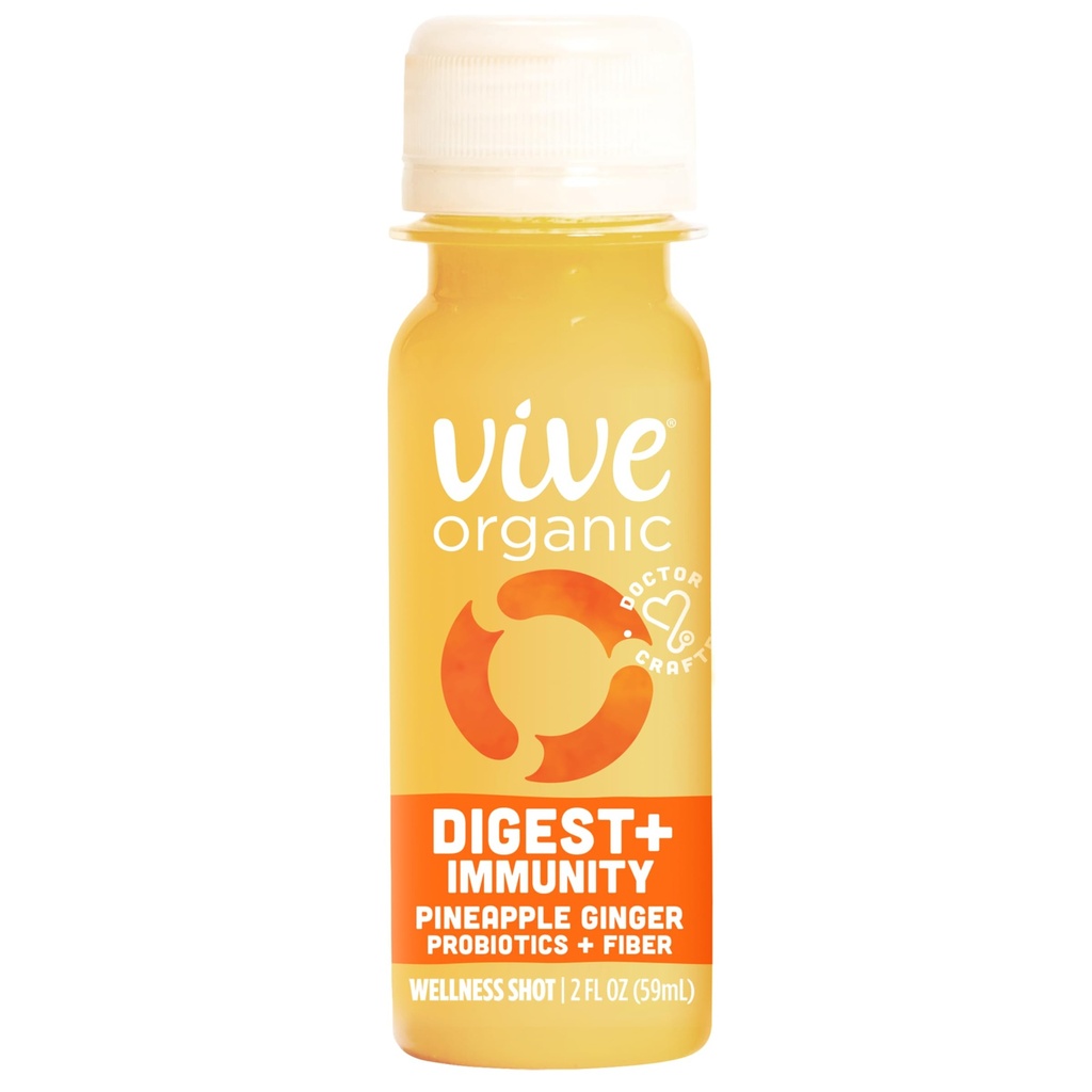 Vive Organic Digest + Immunity Ananass Ingvers Wellness Shot, 2 fl oz Pudele
