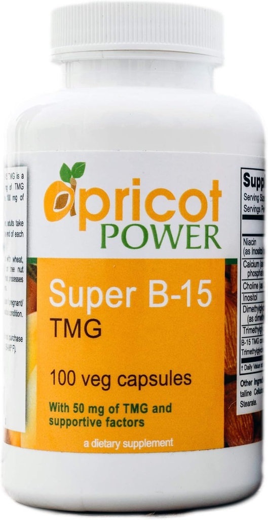 Aprikožu jauda Super B-15 Netoksiskā Pangamīnskābe - Veselības skābekļa līmenis & Enerģija - 100 Veg Caps