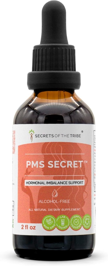 PMS Secret Alcohol-free, Glycerite Black Cohosh, Cramp, Vitex, Valerian, Dandelion, Chamomile, St. John's Wort. Tinktūra, augu ekstrakts Hormonālais līdzsvara atbalsts 2 OZ