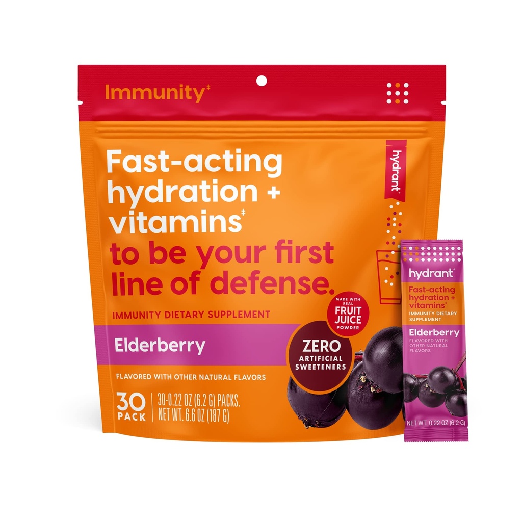 Hydrant - Immunity Elektrolītu Pulveris, Plūškoka Flavor, 30 Instant Rehidratācija Stick iepakojumi - Elektroīta Blend ar vitamīnu C, vitamīnu D, un cinka Imūnās atbalsta