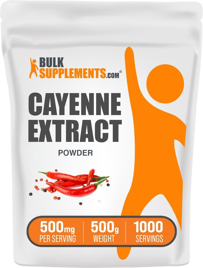 BulkSupplements.com Kajennas piparu ekstrakts Pulveris - kapsaicīns Papildinājums, Capsicum ekstrakts - 500mg Cayenne ekstrakts uz vienu Kalpo, Kajennas papildinājums - bez lipekļa (500 Grams - 1.1 mārciņas)