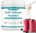 BIO NUTRI kolagēna peptīdu pūderis Daudzveidīgs (I, II, III, V, X) ar biotīnu un hialuronskābi matiem, ādai, nagiem un locītavām, nepārklāts, 16oz