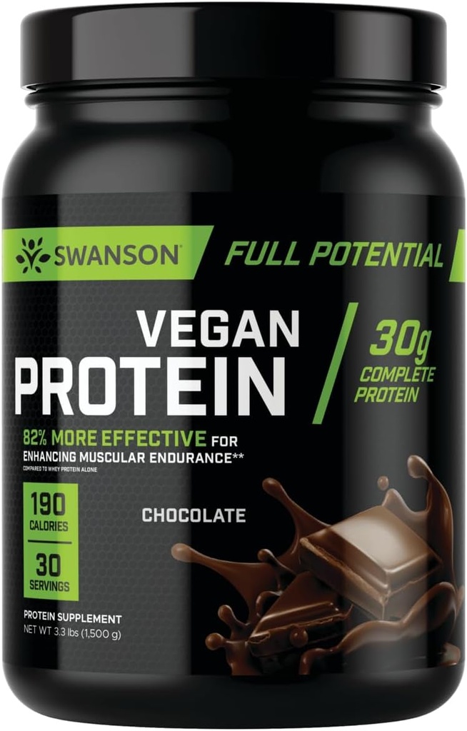 Swanson Full potencial Vegan Protein - Šokolādes Flavor, Viss Vegan Protein Pulveris muskuļu ēkas un reģenerācijas - 30 g
