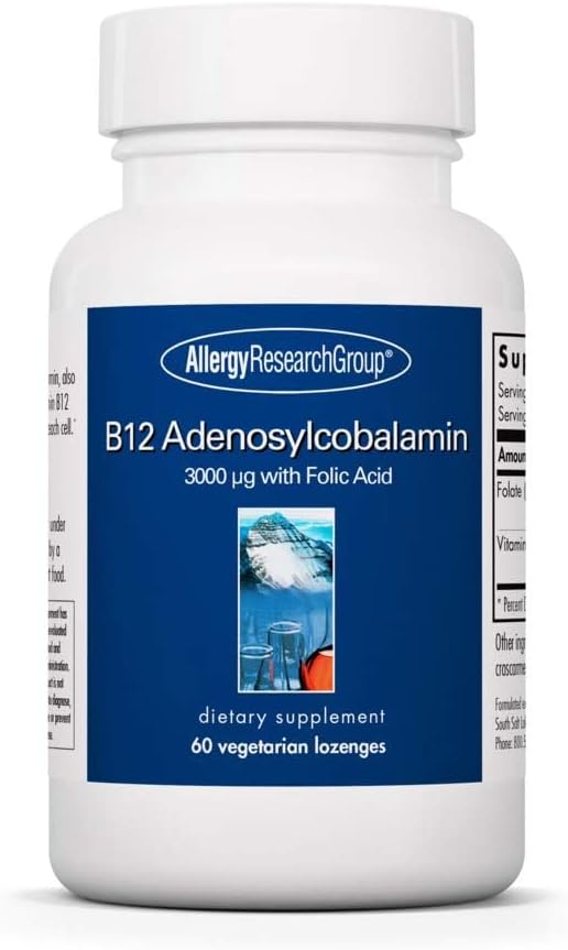 Alerģijas pētniecības grupa B12 Adenozilkobalamīna papildinājums - ar folijskābi, vitamīns B12 3000 μg, Folāts, tīrs B12, veģetārietis Lozenges - 60 grāvji
