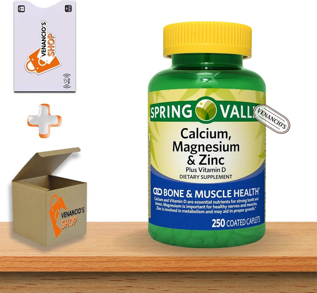 Kalcija magnija cinks ar vitamīnu D3 Caplets • Kaulu un muskuļu veselība • Imūnās atbalsts • Uztura papildinājums • 250 Skaits pēc pavasara Valley Plus Venancio s veikals Uzlīme