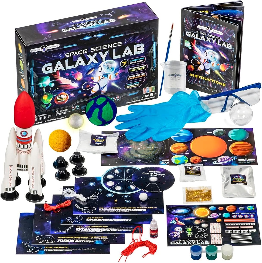 Original Statuery Space Science Kit, Solar System Kit with a Rocket, External Space Craft Uzlīmes un vēl, lai padarītu Mēness spinner un saules sistēmu, Jautri Dāvanu Ideja, Rotaļlietas zēniem un meitenēm, laikmets 6-14