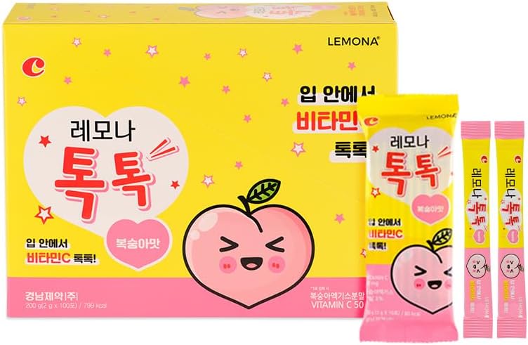 LEMONA TOKTOK, Bērniem vitamīns C 50mg, persiku uzliesmo, viegli veikt vispārējo veselību un ikdienas enerģiju - 100 Stick iepakojumi(2g)