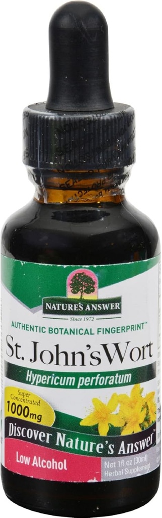 Dabas atbilde St. John's Wort Extract ar Organic Low Alkohola 1 Šķidrums Ounce - Vegāns -- Non-GMO ---Luten Free -Kosher -Ražots ASV -- Single Count