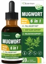 Mugwort Herb Šķidrie pilieni miega atbalstam, Mugwort Leaves (Artemisia vulgaris) Visi 1 Formula relaksācijas atbalstam, Herbal Papildinājums ar Valerian Chamomile Tulsi Lavender Extract.2oz