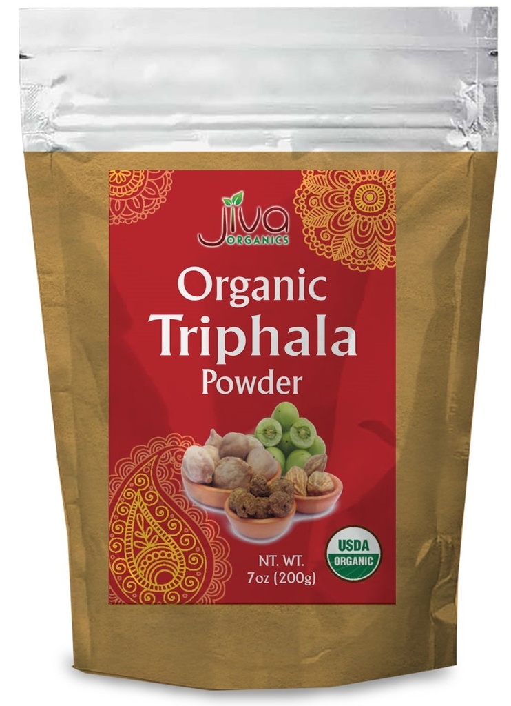 Jiva Organics Organic Triphala Powder 7 Ounce Bag - Ground Amla, Bhibitaki, un Haritaki Augļi Blended, 100% Natural & Non-GMO