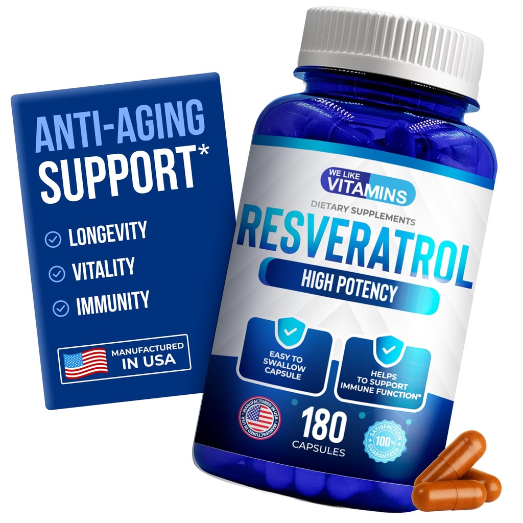 Mums patīk vitamīni Resveratrol 1000mg uz apkalpo - 180 Viegli norīt Veggie kapsulas - Dabas Resveratrol Papildinājums 1000mg - Antioksidants Papildinājums palīdz atbalstīt anti-Aging un imūnās sistēmas
