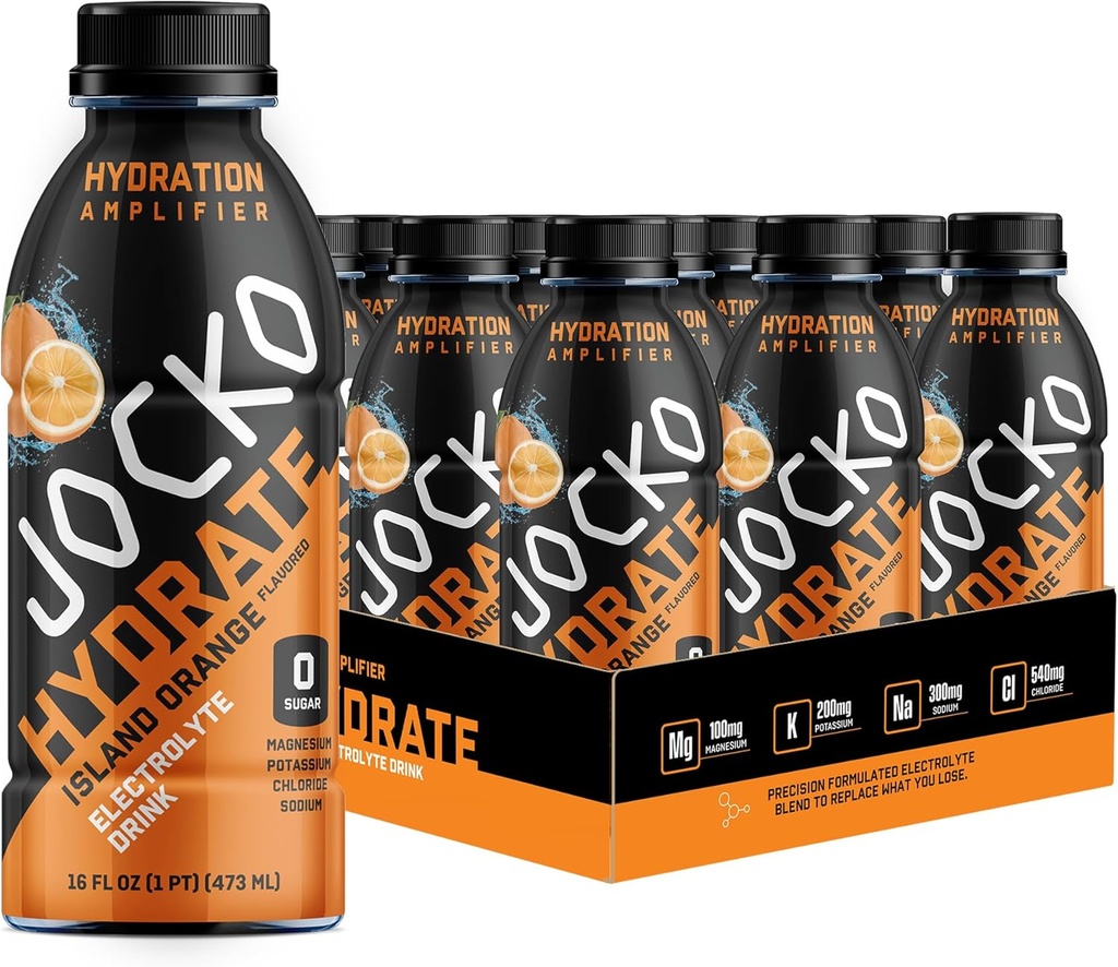 Jocko Fuel Hydrate Elektrolītu Dzērieni - Sporta Dzērieni Hidrācija Pastiprinātājs, Slāpes Quencher - Zinātniski Formulēts Elektrolītu Blend Island Orange Flavor 16 Oz (12 Pack)