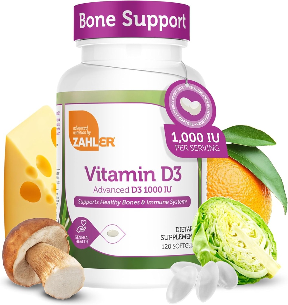 Zahler - Advanced vitamīns D3 1000 SV Softgels (120 grāfs) Košera veģetārietis D vitamīns imūnās sistēmas atbalstam, kauli, zobi un muskuļu veselība - viegli norij VIT D 3