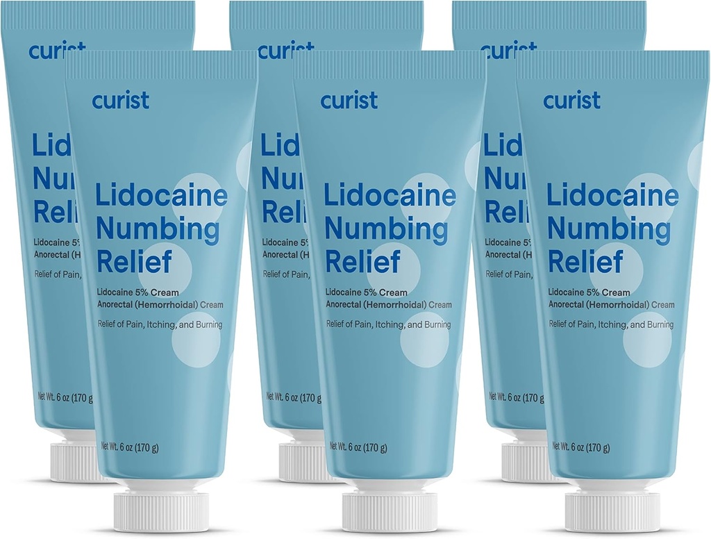 Kurist 5% Lidokaine Cream Topical Pain Cream - (6 oz Tube, Pack of 6) XL Tūba - Neumb Ādas Ātri un efektīvi ar 5% Lidokaine Neumbing Cream (6 Pack - 36 oz Kopā)