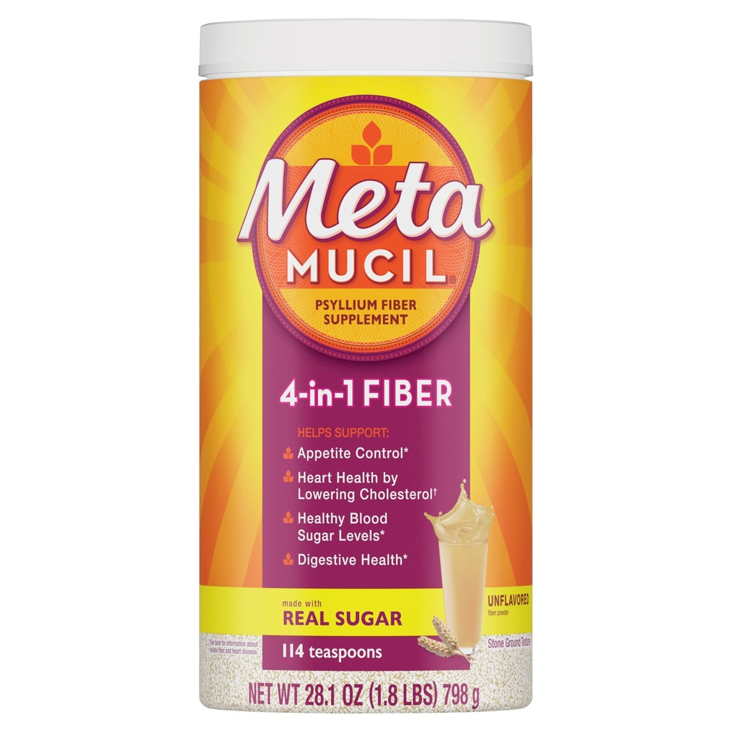 Metamucils, Psyllium Husk pulveris, neflavored Original Texture, ar cukuru, 114 Servē, 4-in-1 Fiber papildinājums, ikdienas Psyllium Husk Fiber pulveris palīdzēt atbalstīt Gremošanas veselību, veicinot regularitāti *