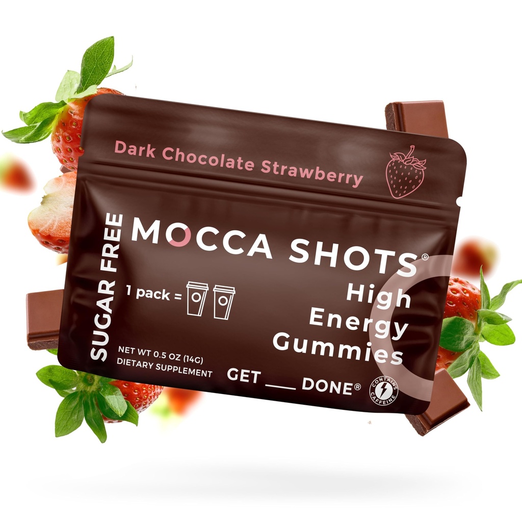 SGC augstākā koncentrācija 100 mg kofeīna uz gumiju, 2 Gumijas uz vienu iepakojumu, 6-iepakojums Mocca shots bez cukura zemeņu augu bāzes nootropisks Instant Energy ar Ginkgo biloba, Teobromīns.