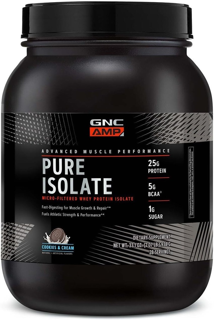 GNC AM Pure Isolate Whey Protein - Cookies & Cream (28 Servē)