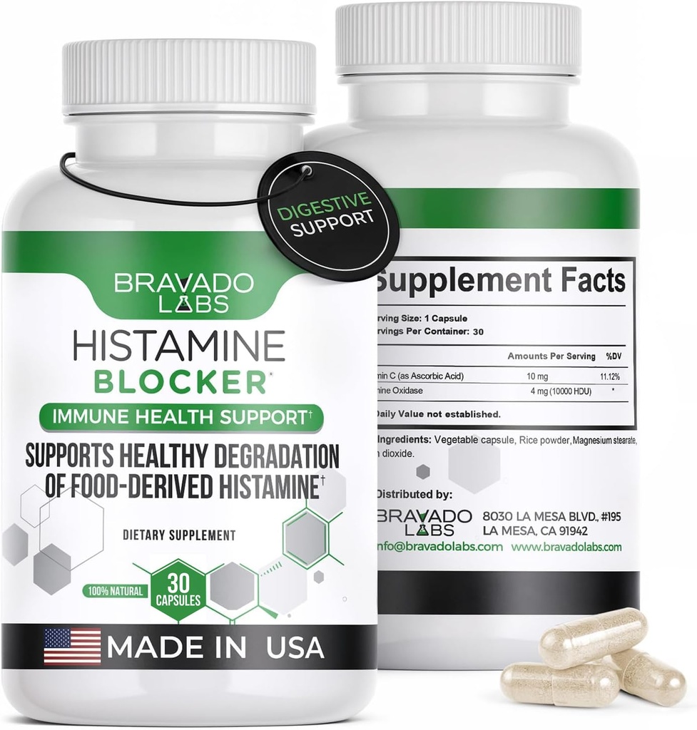 Bravado Labs DAO papildina Histamīna blokatoru - DAO enzīmu + diamīna oksidāzi un C vitamīnu ikdienas histamīna vielmaiņai un imūnai terapijai - 30 s