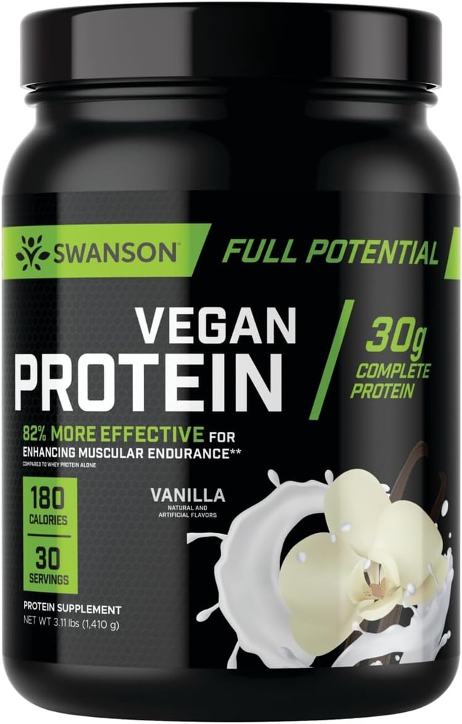 Swanson Full potenciāls Vegan Protein - Vanilla Flavor, visa Vegan Protein Pulveris muskuļu ēkas un reģenerācijas - 30 g