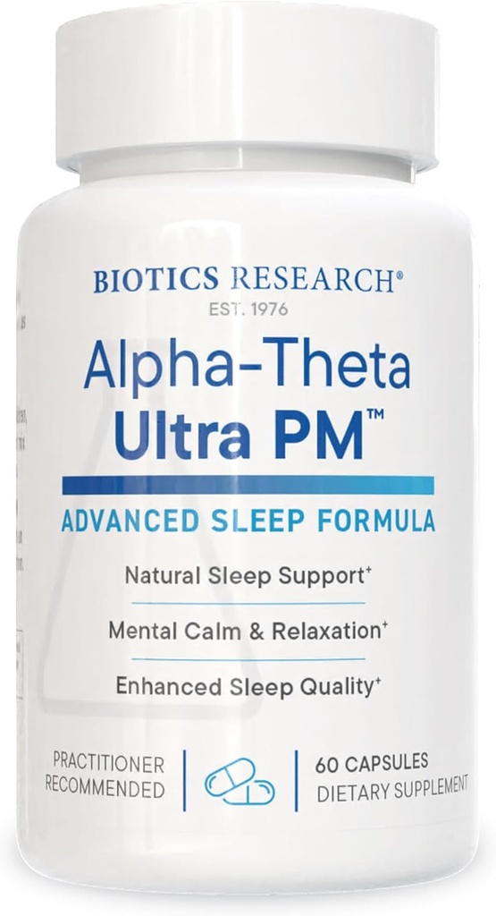 Biotikas pētījumi Alpha Theta Ultra PM L Theanine, Passionflower, Citron Balm, Supports GABA, Serotonīns, Regulates Circadian Rhythms, 60 kapsulas