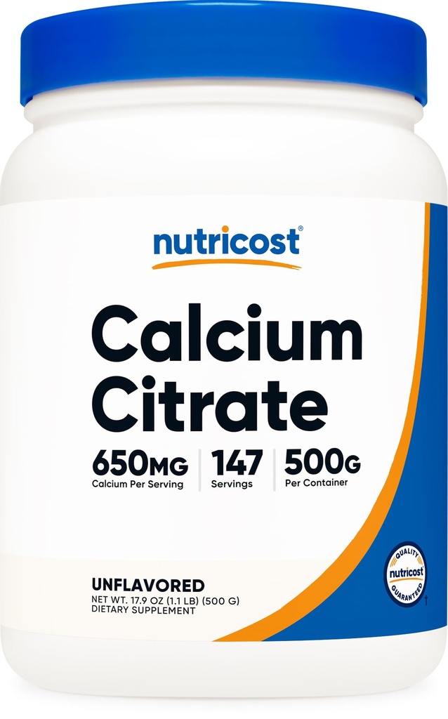 Nutricost kalcija citrāts Pulveris (500 Grams) (neuzliesmojošs) - tīrs kalcija citrāts, bez pildvielām, bez lipekļa (1,1lbs)