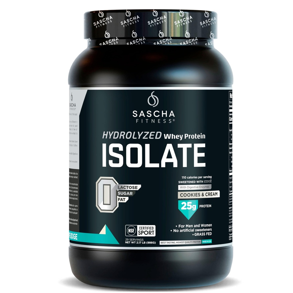 SASCHA FITNESS Hidrolizēts sūkalu proteīns Izolāts, 100 % ar zāles barots produkts (2 gabaliņi, cepumi un krēms)
