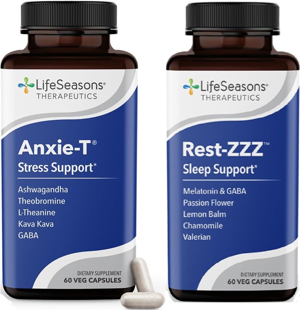 LifeSeasons Anxie-T ar Rest-ZZZ - Atbalsta Mood & Full Night's Miega - Dabīgi Atvieglo Muskuļu Spriedze & Nemierīgums - 120 Kapsulas