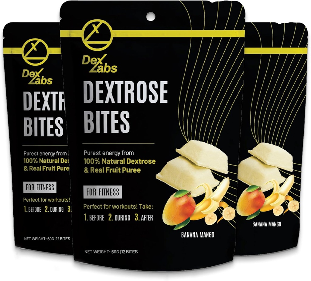 Dekstrozes bites - Dekstrozes kauliņi, kas izgatavoti ar Dekstrozes pulveri - Dekstrozes darba un darba enerģijas uzkodas - Glikozes tabletes Portatīvās enerģijas kauliņi (Banana Mango) (iepakojums 03)