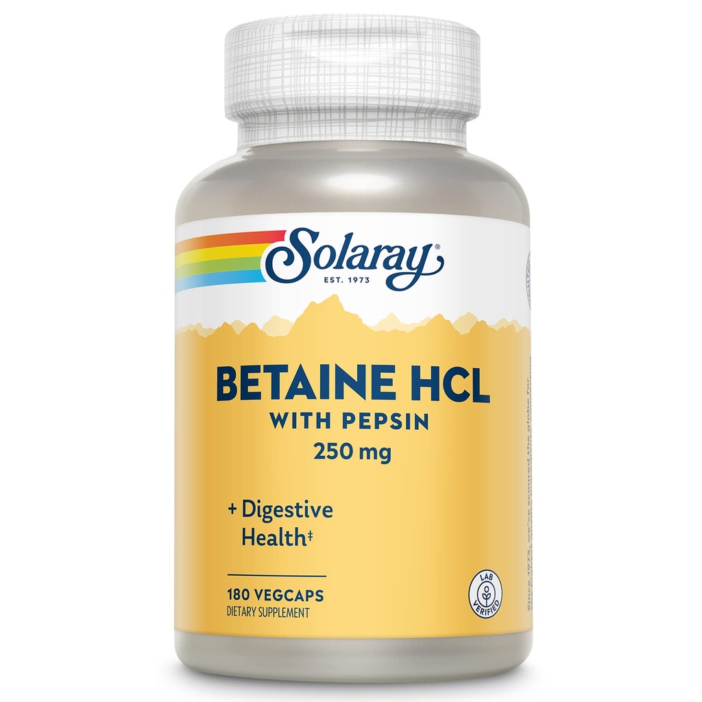 Solaray - HCl ar Pepsin - 250 mg - 180 kapsulas