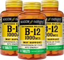 MASON NATURAL B- 12 1000Mcg Cyanocobalamin Extended Release tabletes, 60-Count pudeles (iepakojums no 3)