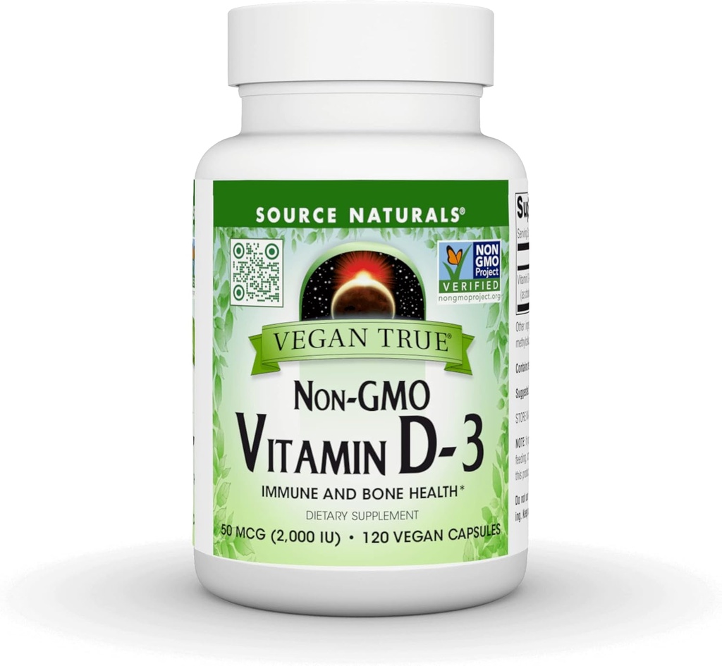 Avots Naturals Vegan True, ne-GMO vitamīns D-3, uztura papildinājums imūnai un kaulu veselībai*, 2000 SV - 90 kapsulas