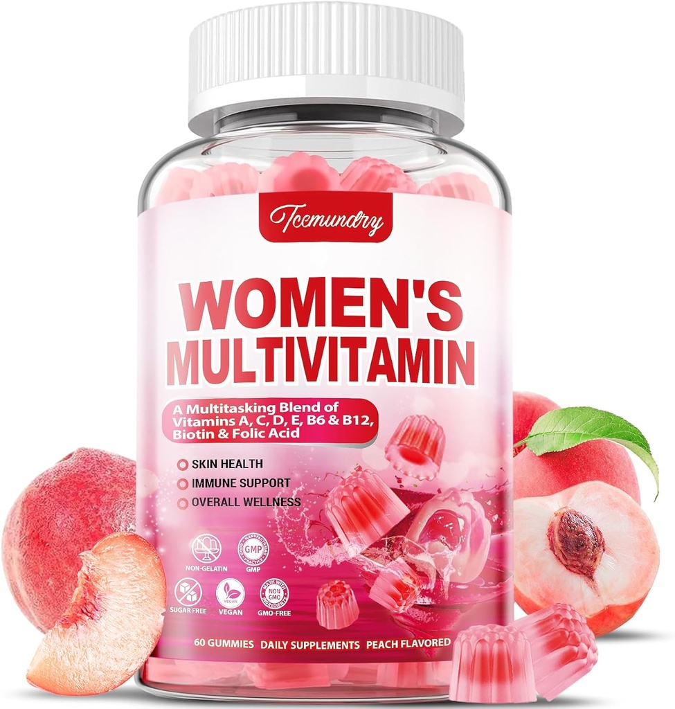Sievietes Multivitamīnu Gumijas - bezcukura Multivitamīni sievietēm ar A, C, D, E, Niacin, Folāts, B6 & B12, Dzelzs, Kalcijs, Cinka - Multi Vitamīni un minerālvielas ādai, matiem, enerģija un imūnās sistēmas