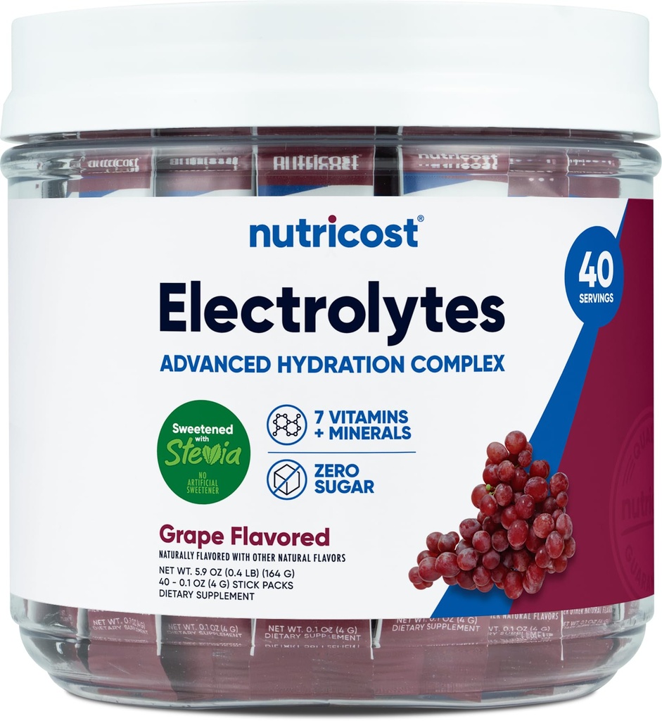Nutricost Elektrolītu komplekss, Vīnogu uzlējumi, 40 Stickpacks - Advanced Hydration Complex