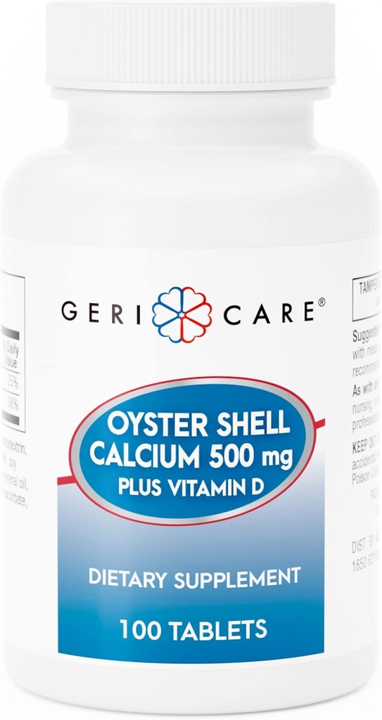 GeriCare Oyster Shell Kalcijs 500mg + D vitamīns, kaulu veselība, uztura bagātinātāju tabletes, 100 skaitļa (iepakojums no 1)