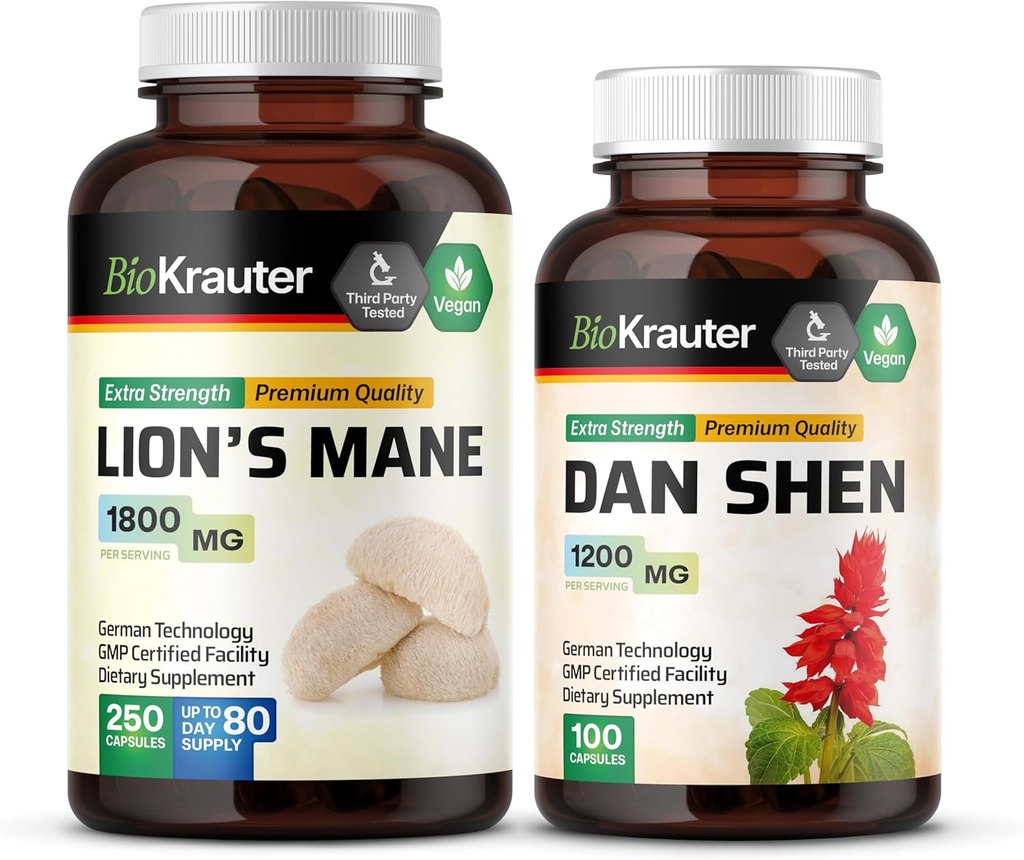 BIO KRAUTER Lion’s Mane 250 Kapsulas & Dan Shen 100 kapsulas