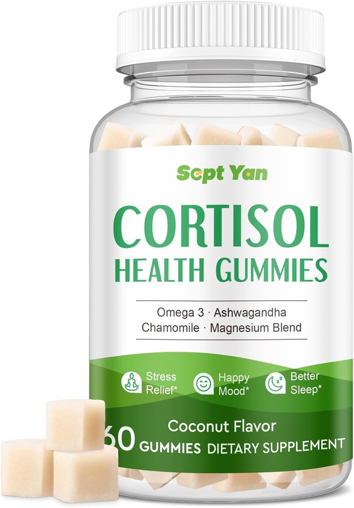 Kortizola papildinājumi sievietēm un vīriešiem Gumijas ar fosfatidilserīnu, Magnijs, Ashwagandha, Vitamīni, Cortizol Detox Calm Gummies miega relaksācijas stresa atvieglošana, bezcukura, 30 dienas Vegan piegādes