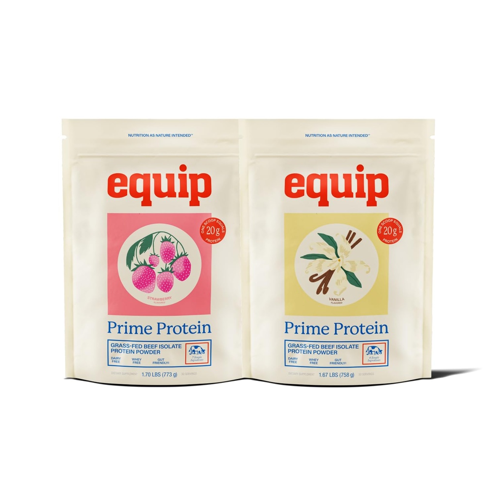 Equip Foods Prime Protein Pulveris Strawberry & Prime Protein Pulveris Vanilla