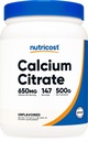 Nutricost kalcija citrāts Pulveris (500 Grams) (neuzliesmojošs) - tīrs kalcija citrāts, bez pildvielām, bez lipekļa (1,1lbs)